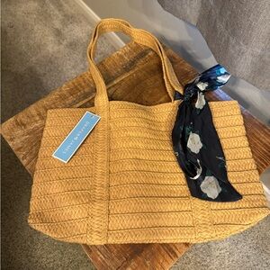 Draper James Tan Woven Shoulder Bag with Floral Scarf